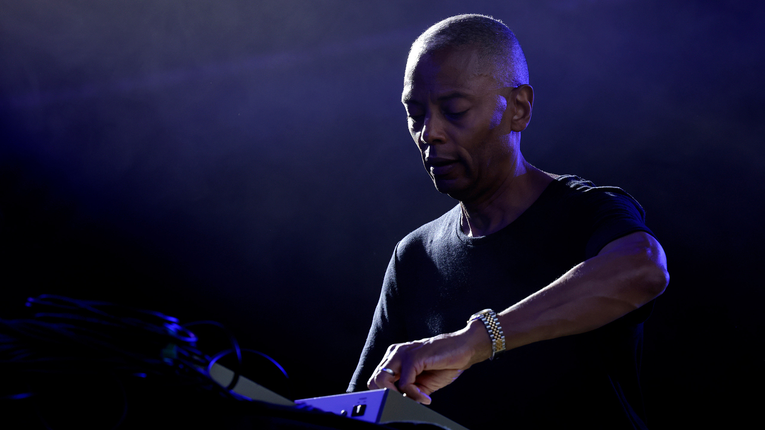 Le musicien et producteur Jeff Mills en concert à La Défense Jazz Festival à Puteaux en 2024