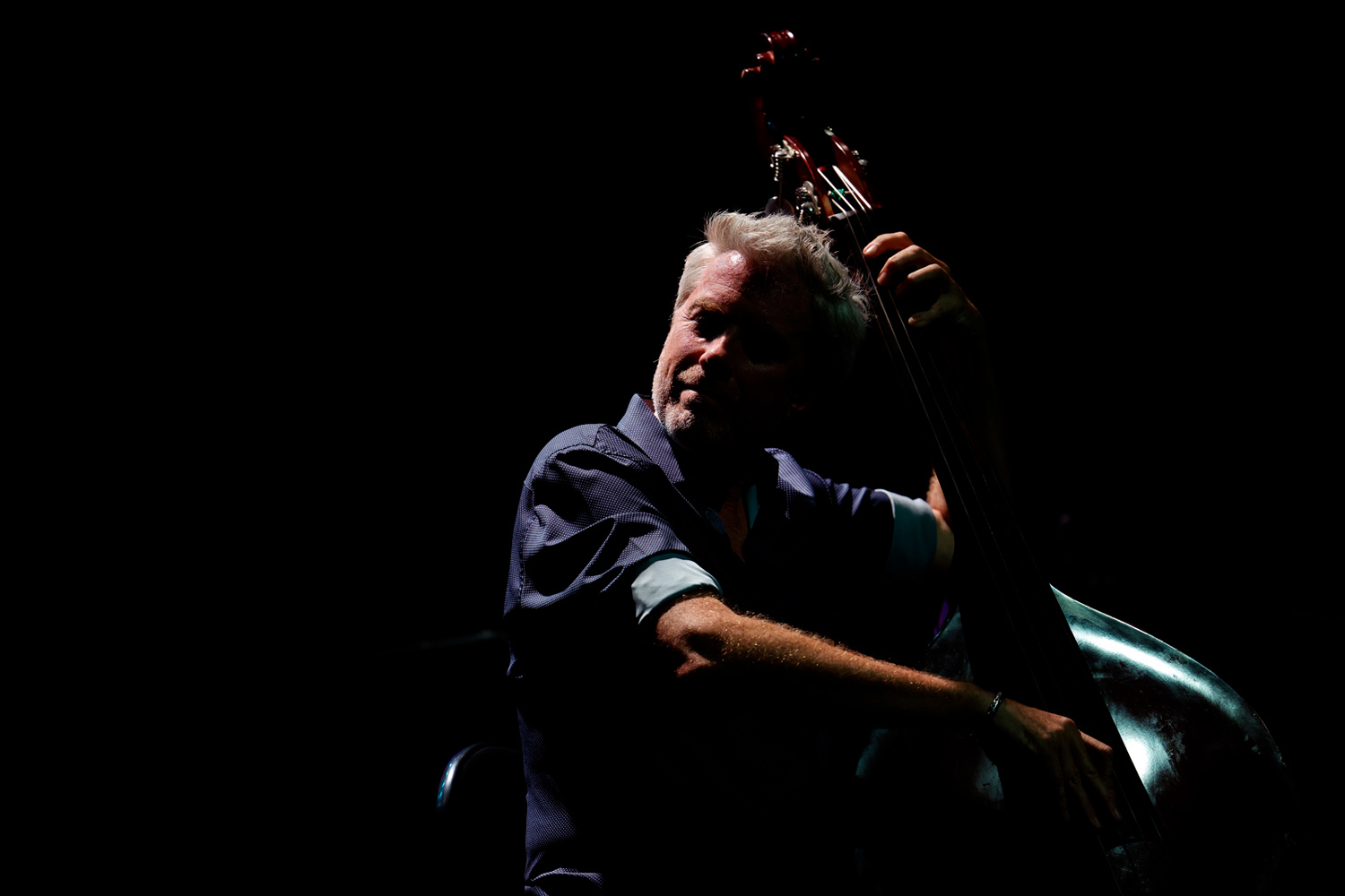 Kyle Eastwood en performance live à la contrebasse lors d’un concert à Ablon-sur-Seine en 2026