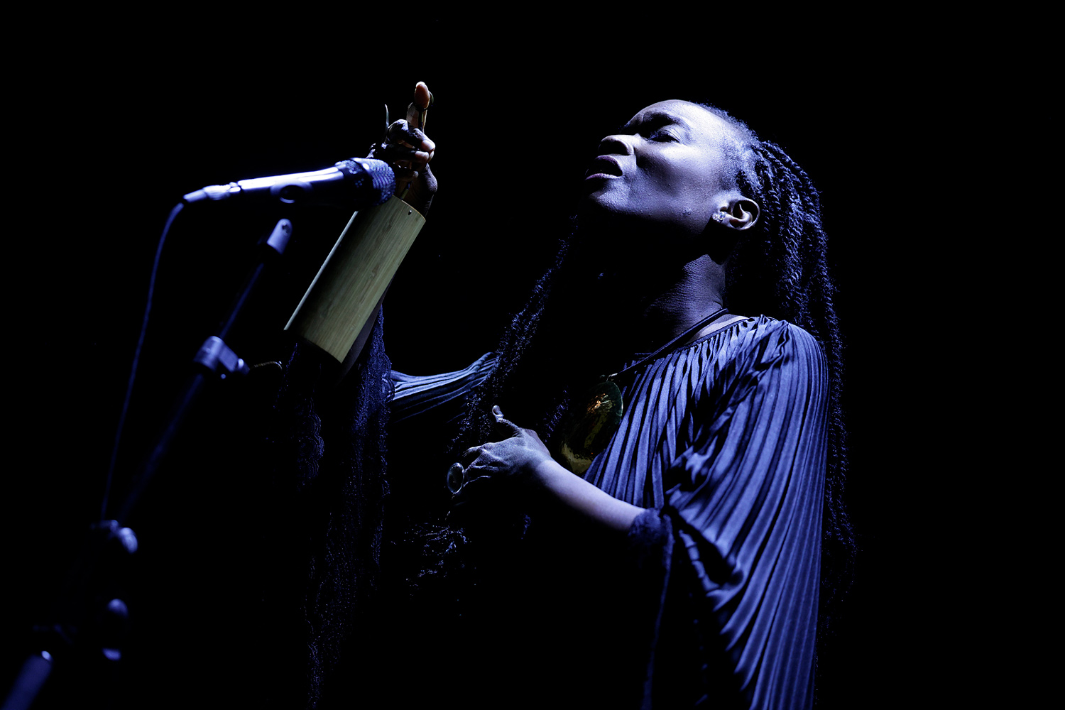 Awa Ly, chanteuse, lors du concert « Under the Radar » dans le cadre de Jazz à la Villette au Studio de l’Ermitage à Paris en 2025