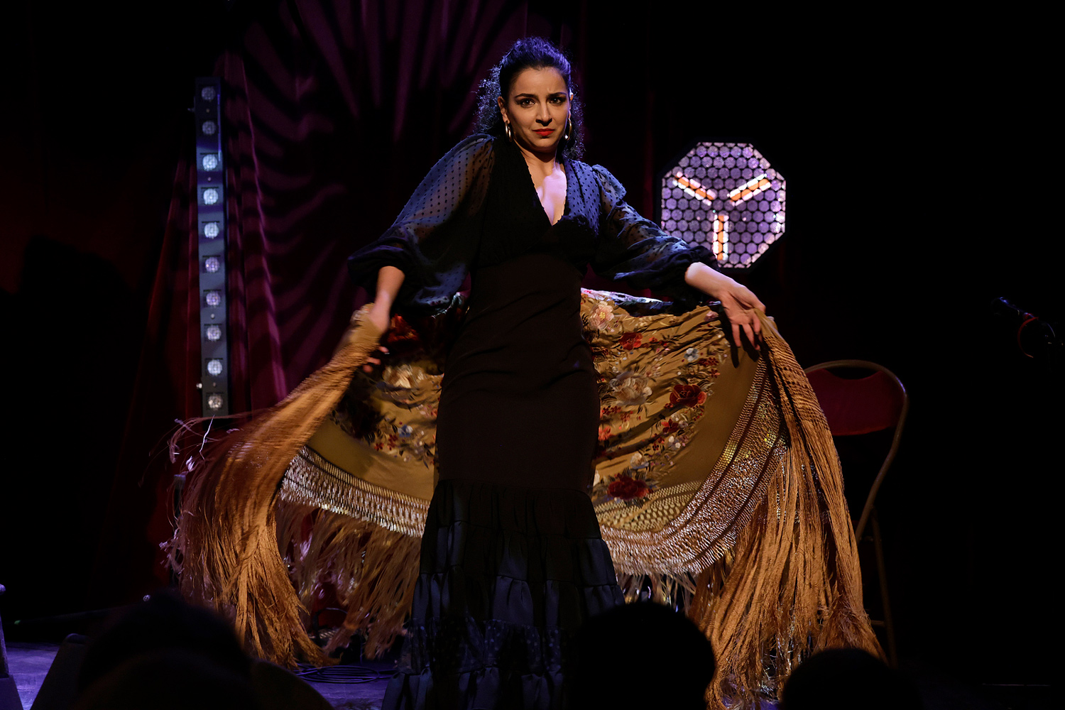 Céline Daussan, danseuse de flamenco, lors du spectacle Arpa Flamenca au Studio de l’Ermitage à Paris en 2025